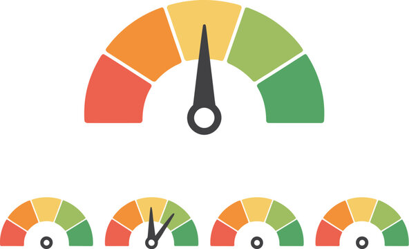 Rating speedometer design representing credit score analysis performance rating gauges and financial reliability indicators