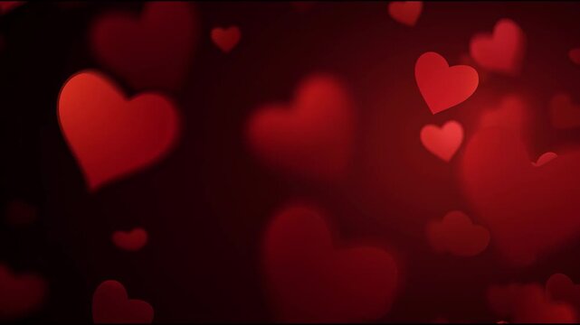 Abstract glowing heart shapes cinematic bokeh light effect for romance