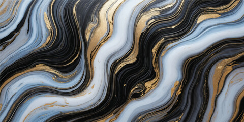 Fototapeta premium A close up of a wavy stone surface featuring a seamless metallic texture with gold and silver liquid patterns for an abstract art wallpaper backdrop