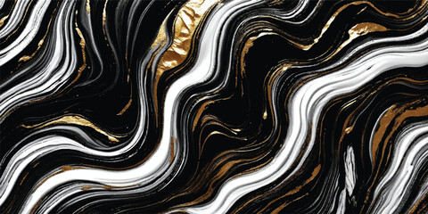 Seamless abstract background texture featuring a close up of zebra skin with a wavy liquid metal design and gold swirl pattern for an artistic wallpaper backdrop © MRIDUL