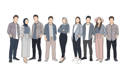 Fototapeta premium Diverse group of young adults standing together casually dressed