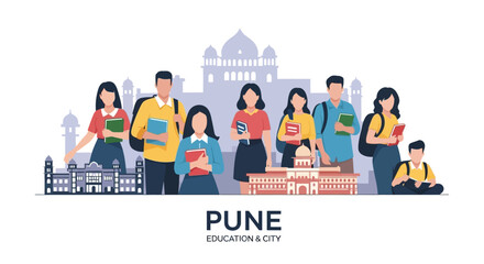 Students in Pune city holding books and smiling together