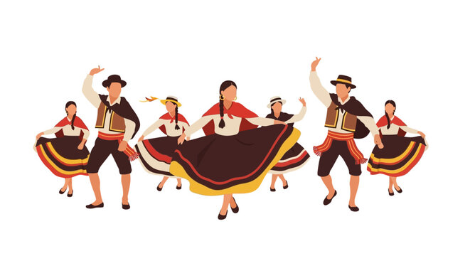 People in traditional South American dance costumes dancing together