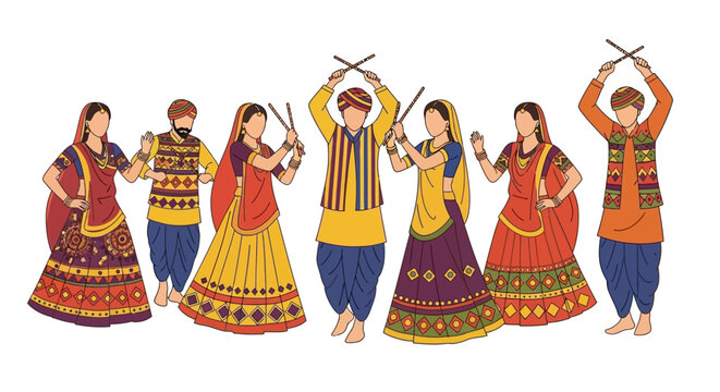 Traditional Indian dancers performing Garba with sticks