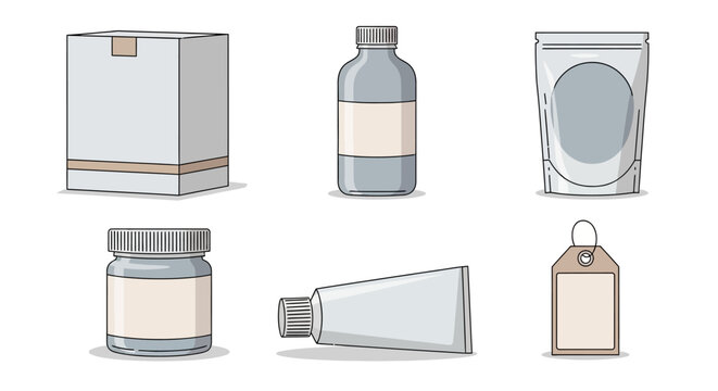 Various empty product packaging and labels illustration set