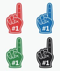 Foam finger number one fan hand glove with raised finger flat icon for sports cheering and supporter enthusiasm