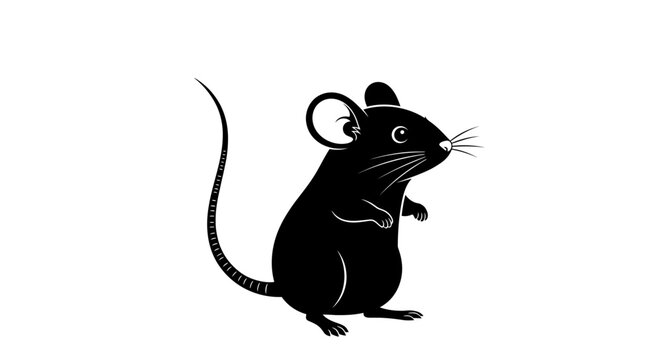 A black silhouette of a mouse wearing a hat stands on a plain background.