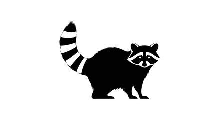 Obraz premium Silhouette of a raccoon with distinctive striped tail and facial mask.