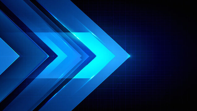 Abstract technology background with glowing blue arrows and dark backdrop