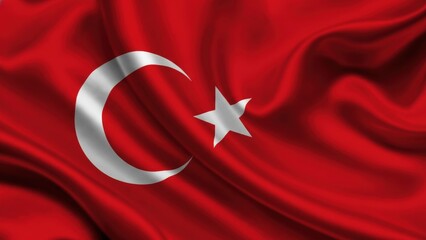 Obraz premium Waving Turkey Flag Background, Red Turkish National Flag with Crescent and Star