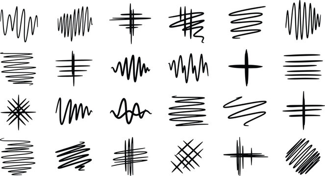 Vector illustration of 25 hand-drawn sketch textures in varied line styles arranged in a 5x5 grid