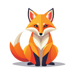Illustration of a fox sitting on the ground with a curious expression viewed from the front