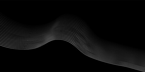 Abstract background with waves for banner. Medium banner size. Vector background with lines. Element for design isolated on black. Black and white