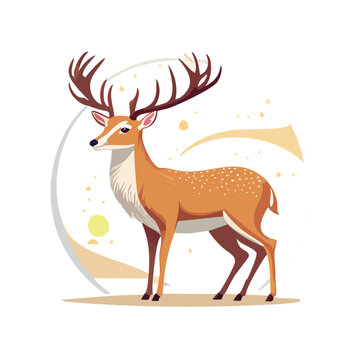 Elegant deer illustration standing majestically with large antlers in a minimalist design environment from a side viewpoint