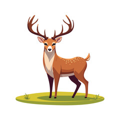 A majestic deer with large antlers standing on a grassy terrain, vector illustration