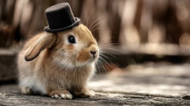 A charming rabbit wearing a tiny top hat, A charming rabbit adorned with a tiny top hat
