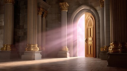 Radiant Light Flowing Through Open Doorway in Grand Architectural Interior Design Space