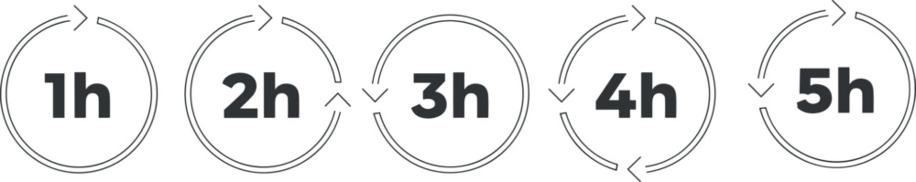 Vector illustration of five circular icons with hourly durations and cycle arrows showing step-by-step progression