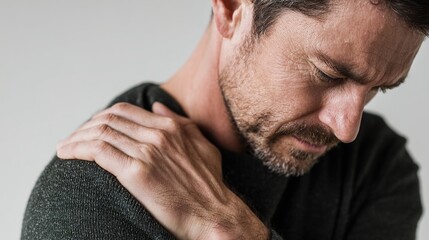 Fototapeta premium Man Experiencing Shoulder Pain While Holding His Shoulder