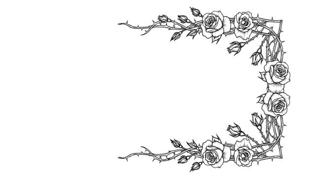 Rose and Thorn Corner Frame - Botanical Illustration