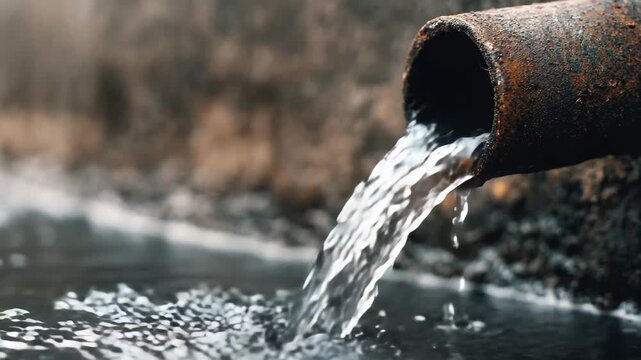 Water flowing from a cast iron downspout, Water cascades from a cast iron downspout