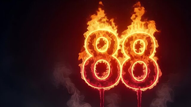 fiery 88 digits burning flames on dark background