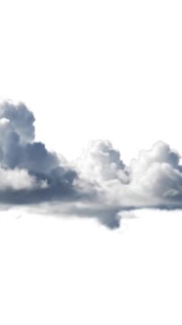 A fluffy, gray cloud formation against a stark white backdrop creates an ethereal scene