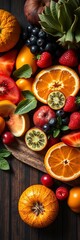 Naklejka premium An artist's palette of fruit, a top-down burst of saturated, hand-drawn goodness , food, collection