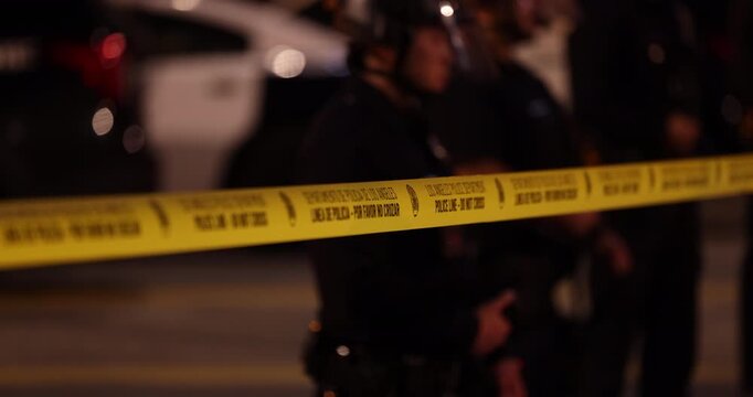 Los Angeles, California, USA - January 25, 2026: Los Angeles Police Department cordon tape secures the scene of an incident.