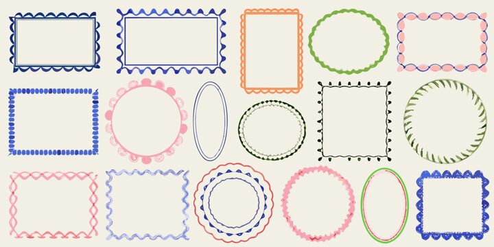 A colorful collection of decorative frames and borders in various shapes