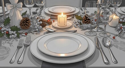 Elegant Formal Dinner Table Setting with Candles.