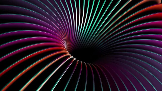 Abstract looping 3d animation, slow movement forward the endless tunnel, round frame. Minimal futuristic background.