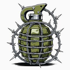 vector image of a grenade wrapped in barbed wire