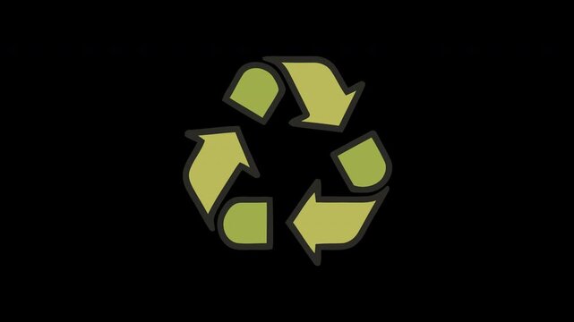Recycling symbol on black background, representing environmental sustainability and the circular economy