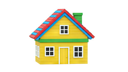 Colorful Cartoon House with Red and Blue Roof