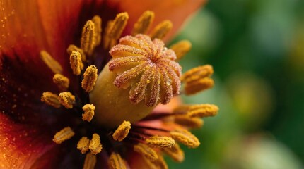 Close-up of vibrant orange flower with yellow stamens in natural light, macro detail, nature beauty