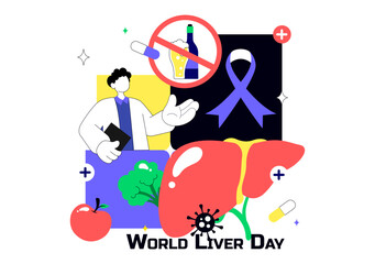 Naklejka premium World Liver Day Vector Illustration on April 19th to Raise Global Awareness of Hepatitis and Healthy Living in Flat Cartoon Background Design