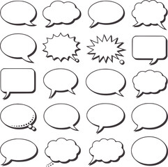 Fototapeta premium Collection of sixteen diverse monochrome comic book speech bubbles talk thought