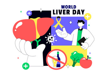 World Liver Day Vector Illustration on April 19th to Raise Global Awareness of Hepatitis and Healthy Living in Flat Cartoon Background Design