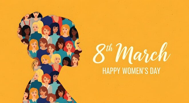 International women's day celebration on march 8th with diverse group of women