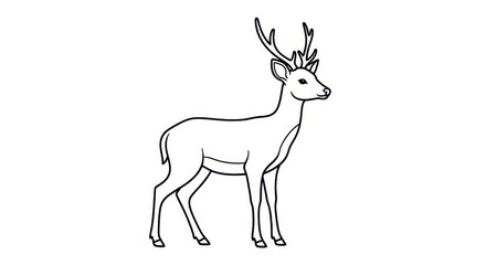 Obraz premium Elegant Deer Silhouette, Stag Outline Illustration, White Background