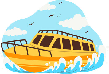 Cute cartoon yellow fast boat for water sport activity © Monsters Visual