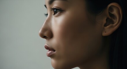Fototapeta premium Asian woman's profile, soft lighting