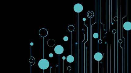 Graphic abstract featuring teal circles and lines against a dark backdrop