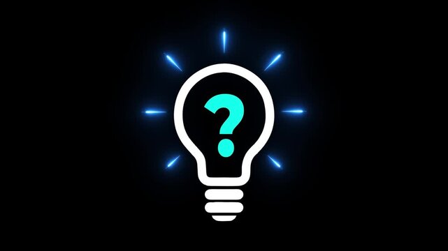 Question marks and light bulb symbolizing idea or solution. Problem solving skill, creativity, innovation, brainstorming. Motion graphics of  problem analysis concept. 4k video animation.