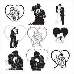 Minimal couple kiss under heart shape silhouette