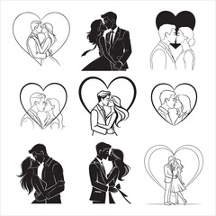 Elegant lovers kissing beneath heart shape romantic vector