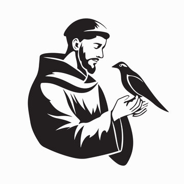 Saint Francis of Assisi Gently Holding a Bird in His Hand Image Vector