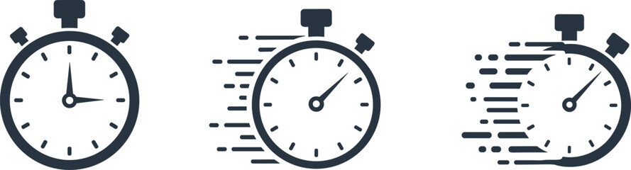   
Vector illustration of three stopwatch icons showing increasing motion and speed with dynamic lines