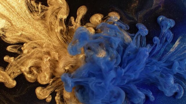 Vibrant Fluid Motion A locked camera shot capturing the continuous, graceful movement of duotone ink through a viscous medium, highlighting the rich textures and subtle shifts in hue.